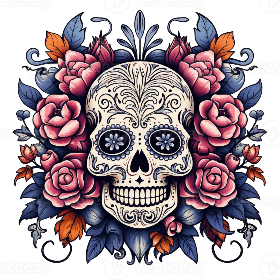 HALLOWEEN SKULL,Spooky VINTAGE SKULL.dIA DE LOS MUERTOS.AI Generated png