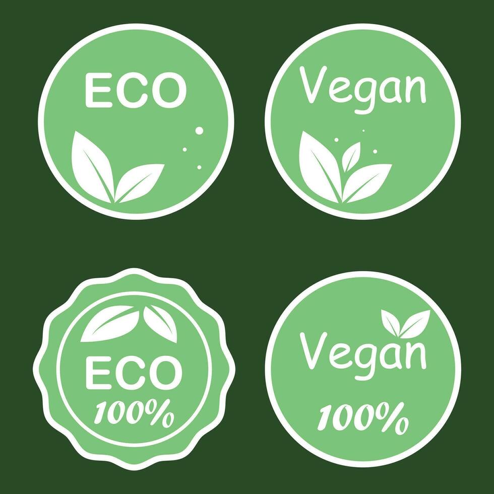 vector verde redondo eco simpático etiquetas, vegano y eco etiquetas