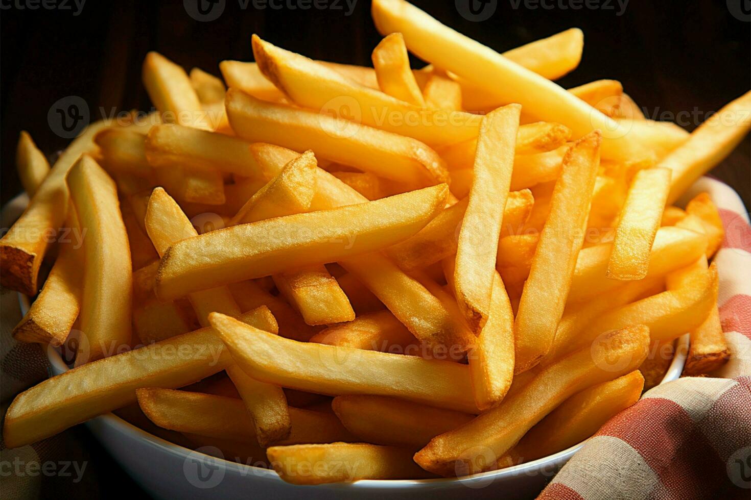 A tantalizing close up of golden, crispy French fries AI Generated photo