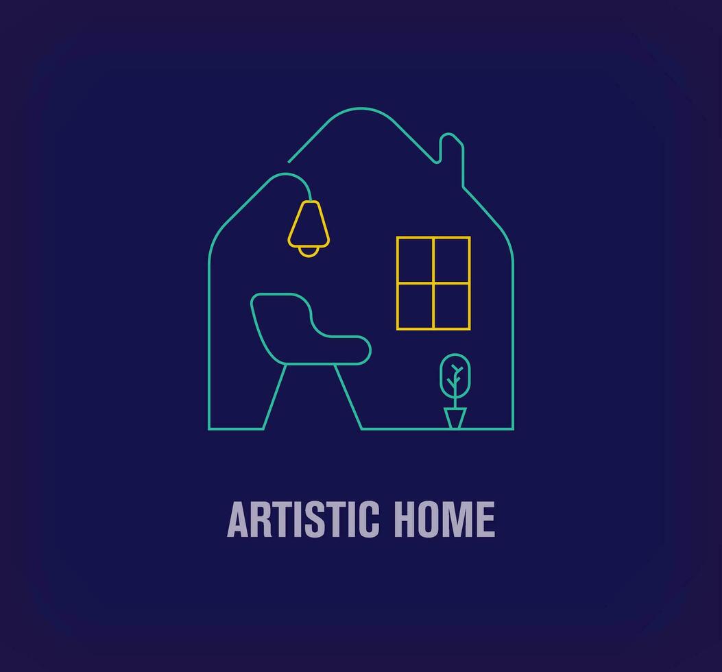 Creative art linear house logo. Unique color transitions. Home layout logo template. vector