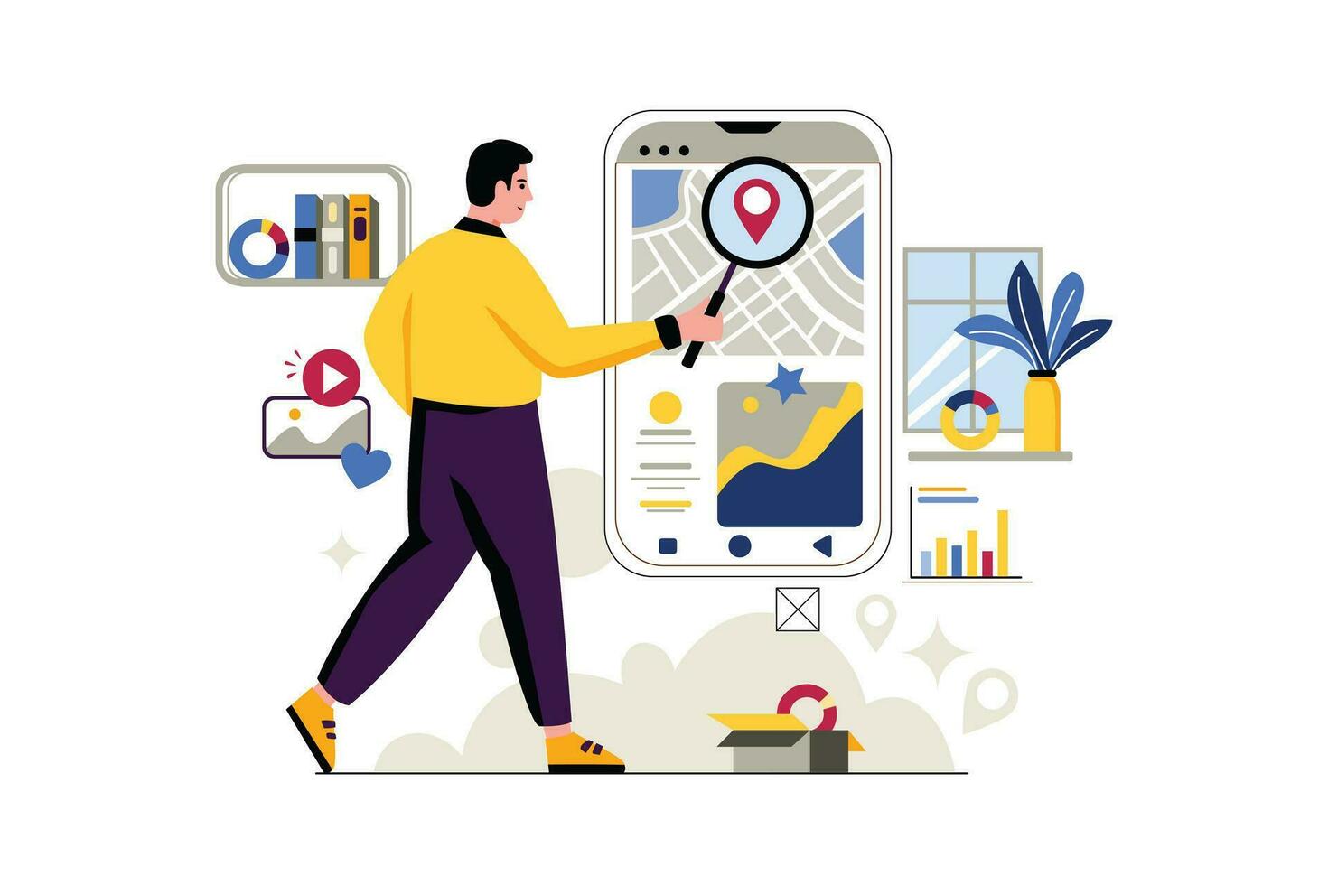 Search For A Place Of Business  - Flat Vector