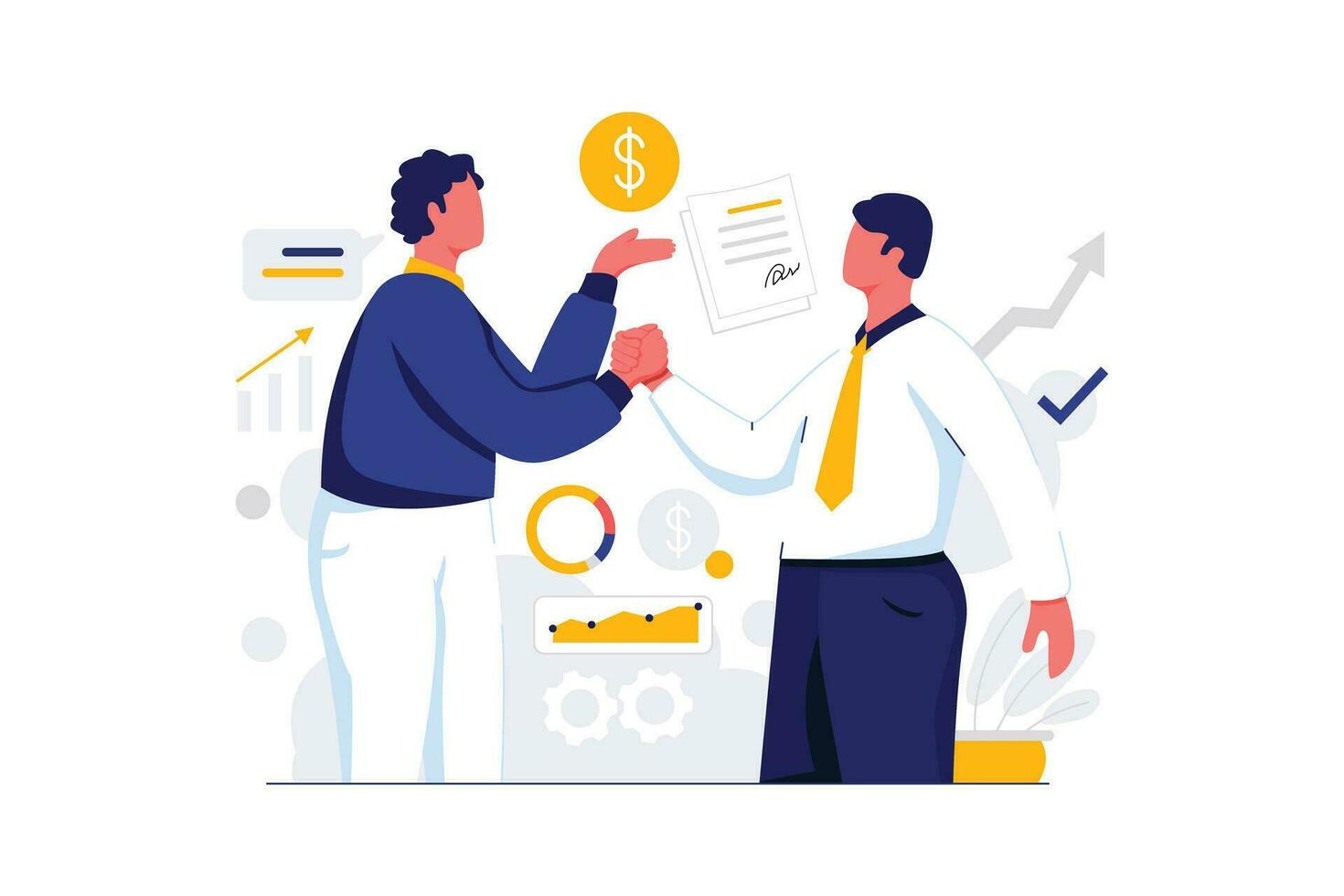 Businessmen Working Together- Flat Vector