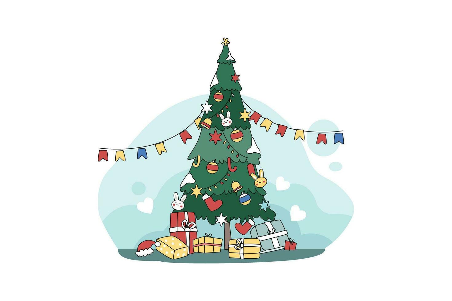 Decorar el Navidad árbol plano ilustración vector