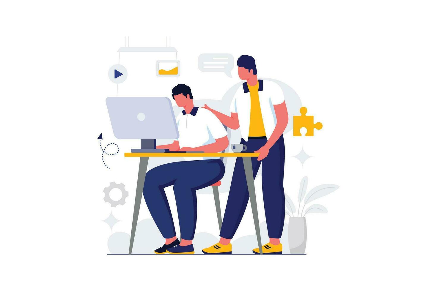 Two Men Are Working - Flat Vector