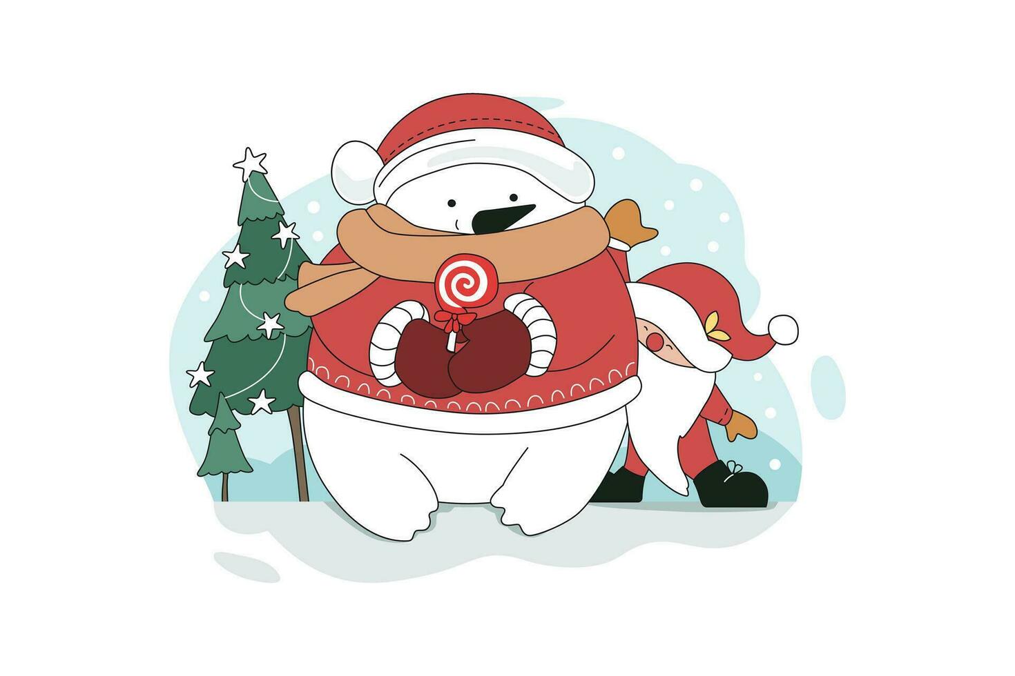 Dwarf Having Fun With Snowman vector