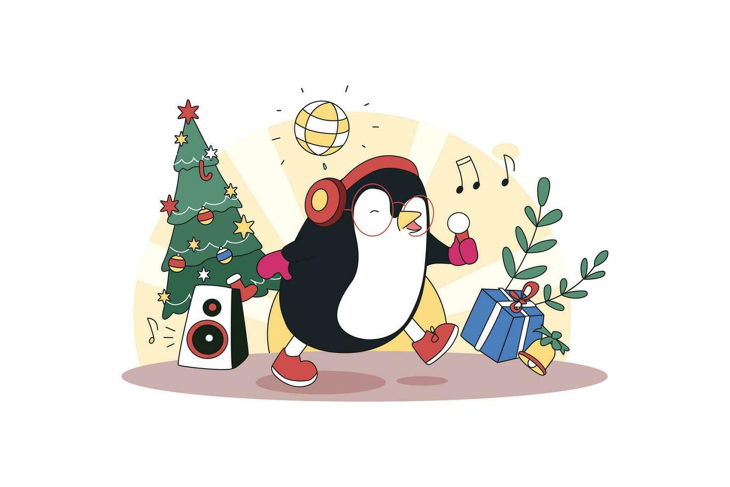 The Penguin Is Singing flat illustration vector