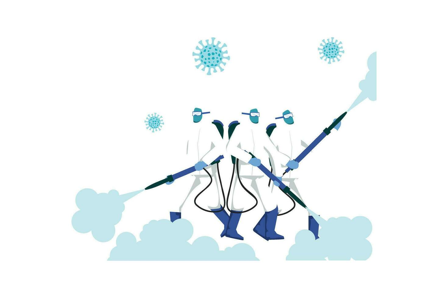 Coronavirus Disinfectant Workers Flat Concept vector