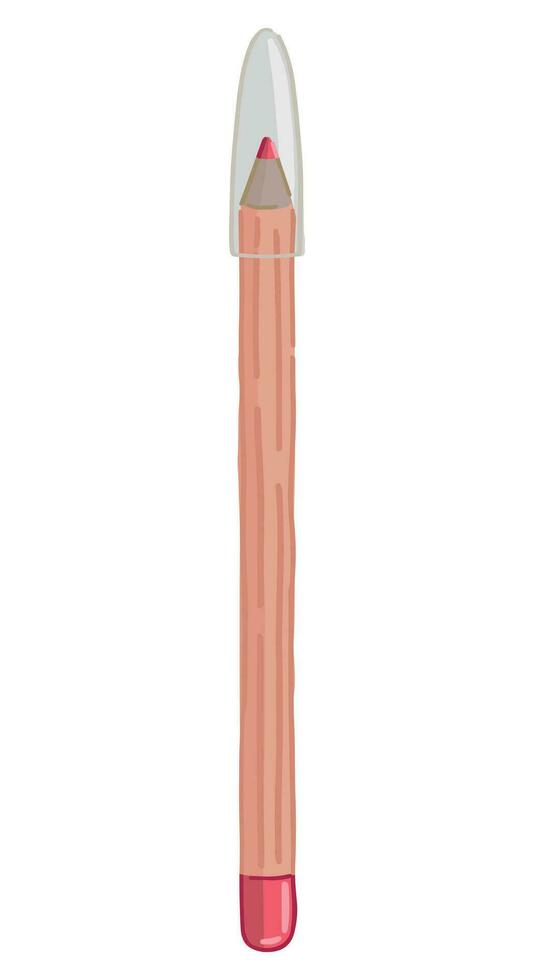 Cosmetic lip pencil clipart. Makeup tool doodle. Cartoon style vector illustration isolated on white background.
