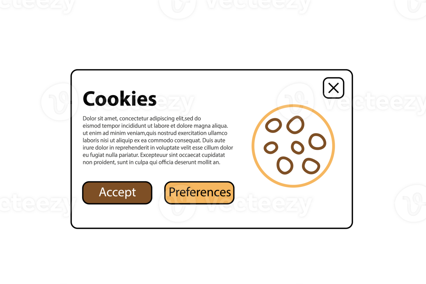 Internet web pop up for cookie policy notification. Website uses cookies banner png