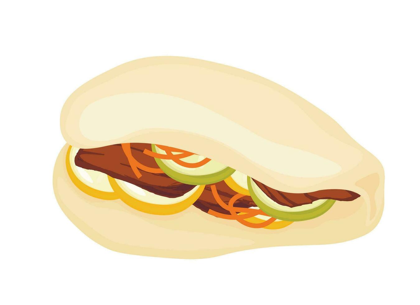 Gua bao. Vector  illustration. isolated on a white background. Chinese food. Homemade organic Pulled Beef Bao Buns.