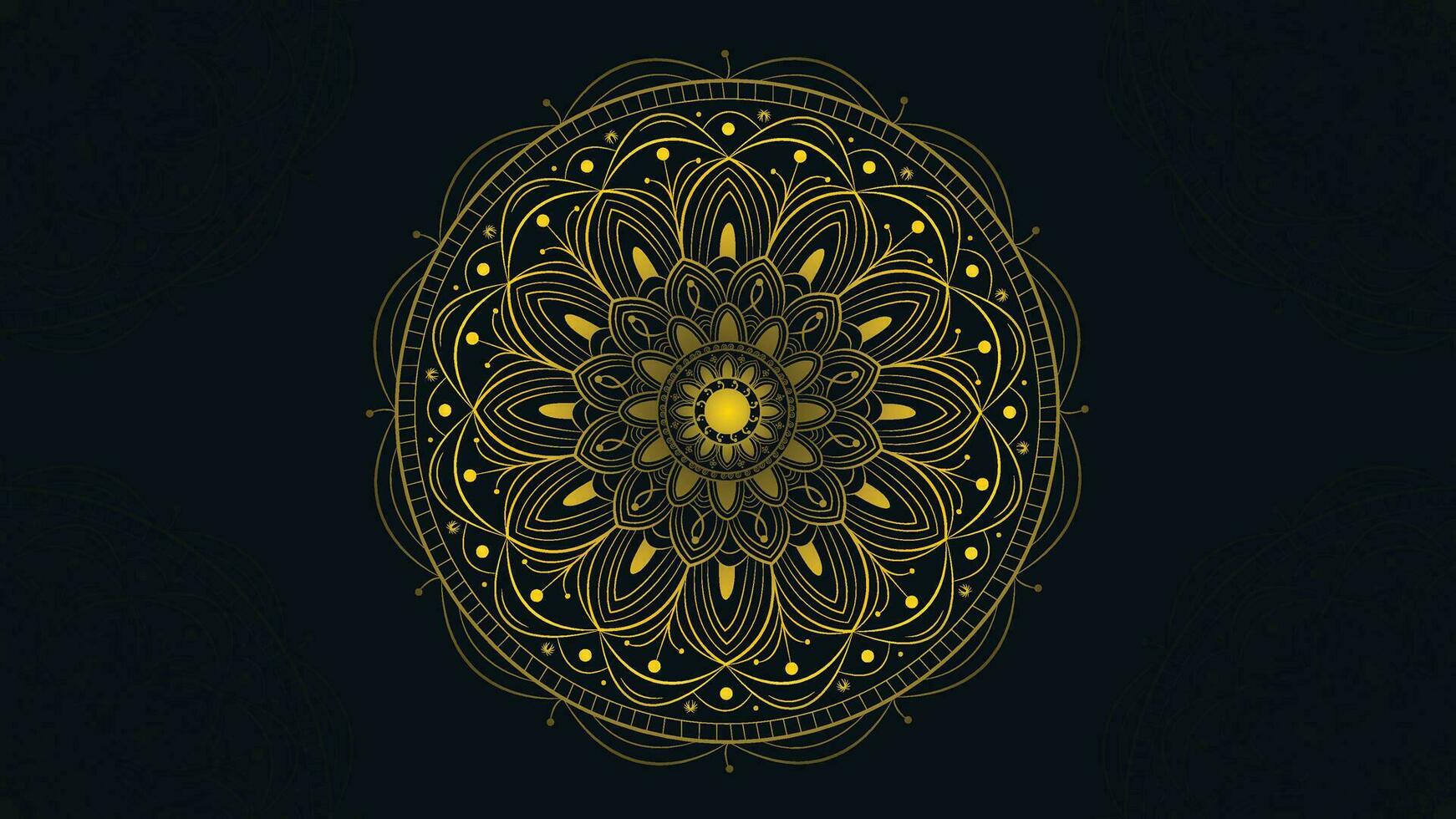 Abstract golden shade gradient mandala in dark green background. vector