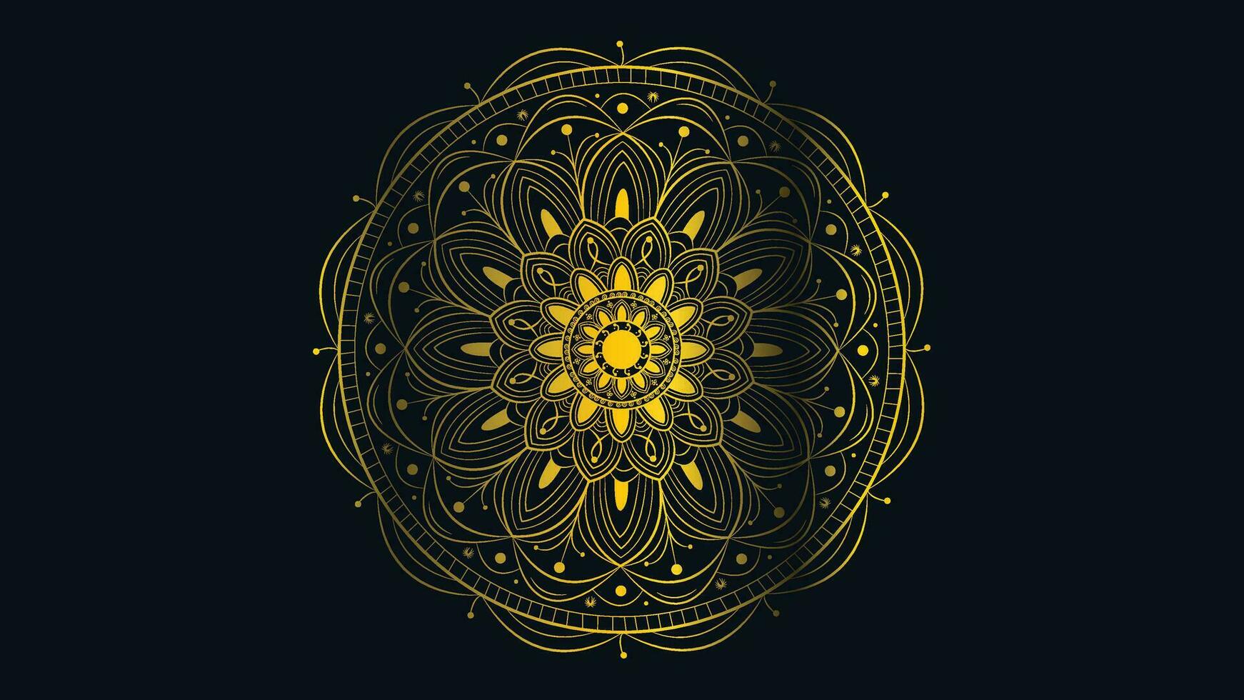 Abstract golden shade gradient mandala in dark green background. vector