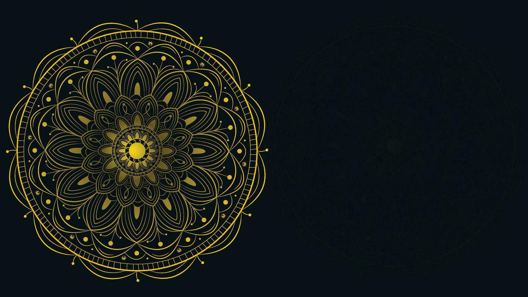 Abstract golden shade gradient mandala in dark green background. vector