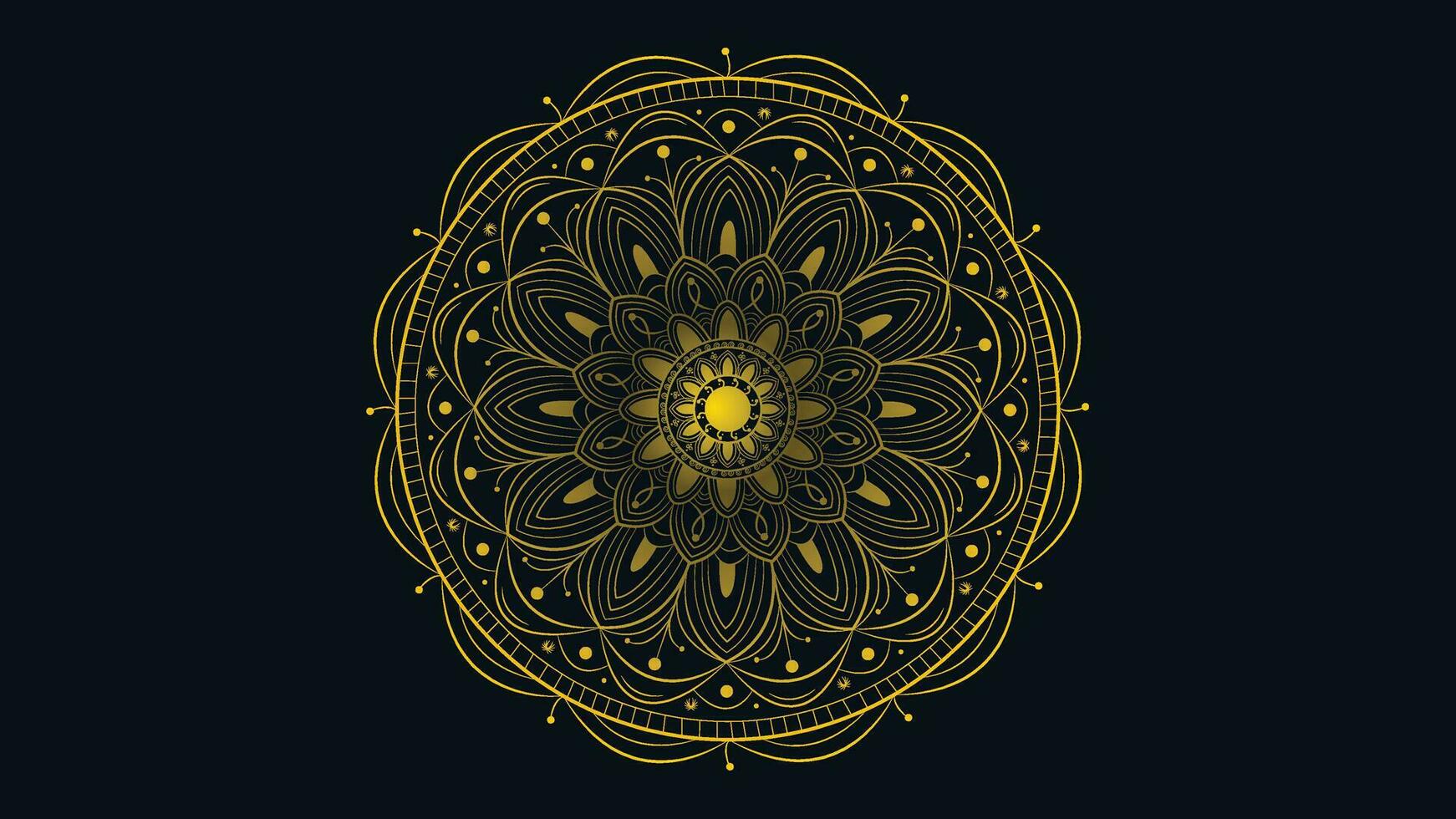 Abstract golden shade gradient mandala in dark green background. vector