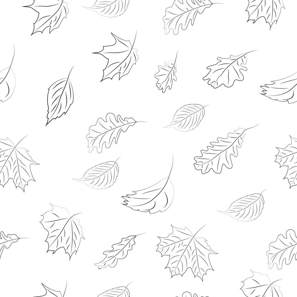 Line art. Seamless pattern. Autumn leaves. High quality vector illustration.