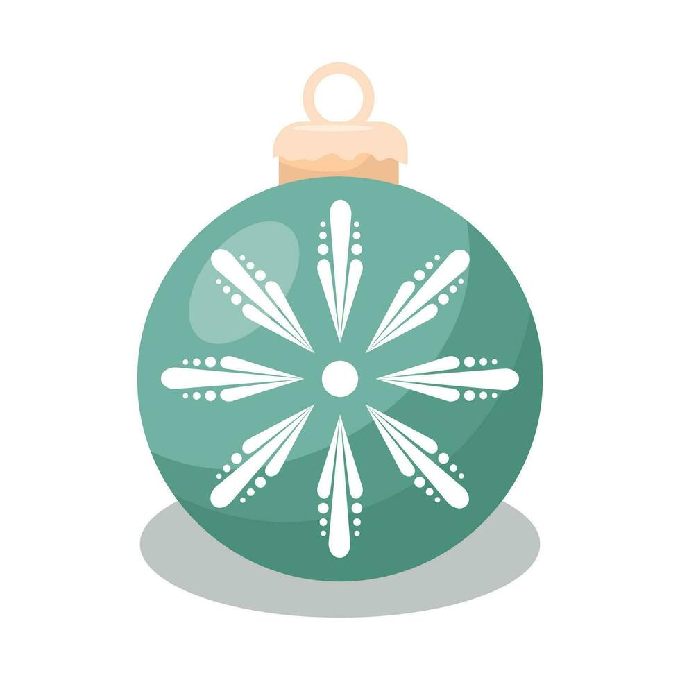 un verde pelota con un copo de nieve en un Navidad árbol. Navidad adornos baratijas. artículos de festivo decoración. vector ilustración