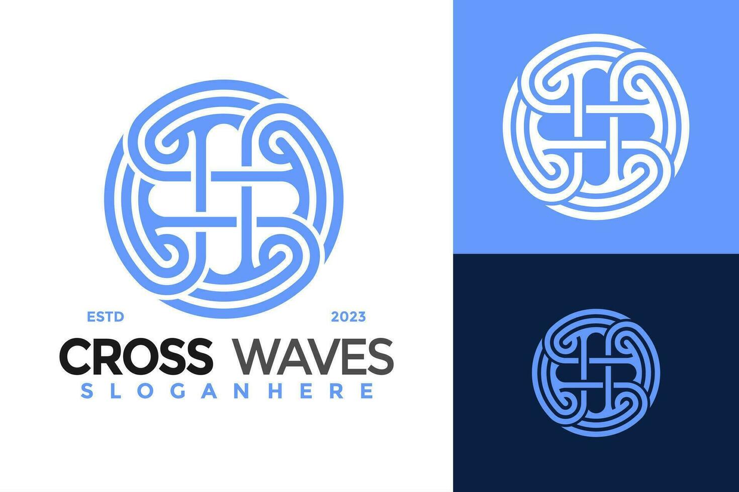 Cross Waves Logo design vector symbol icon illustration