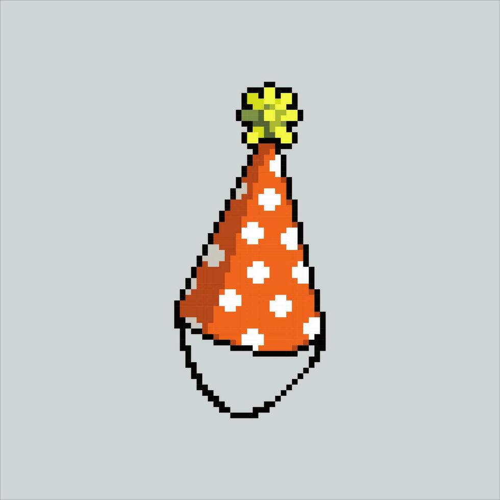 Pixel art illustration birthday party hat. Pixelated party hat. bithday party hat icon pixelated for the pixel art game and icon for website and video game. old school retro. vector