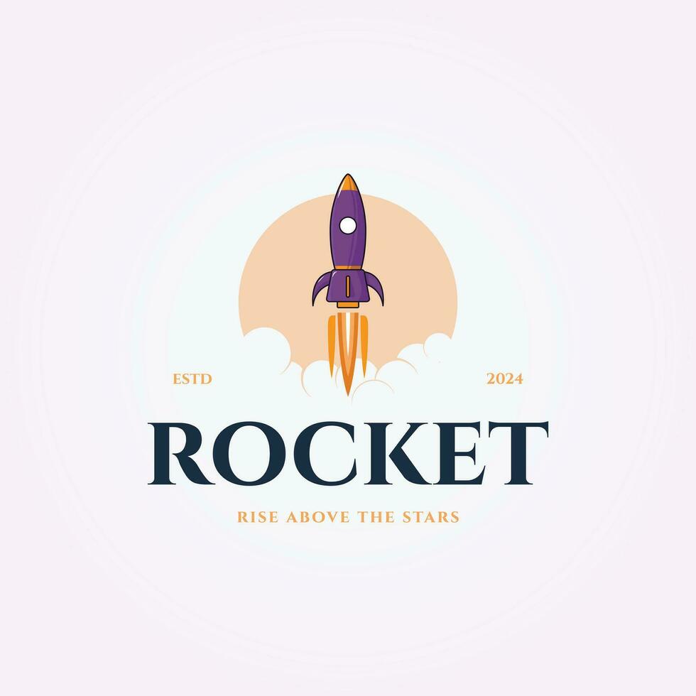simple rocket logo in the sky, illustration vector spaceship glides above cloud, flat template for aircraft