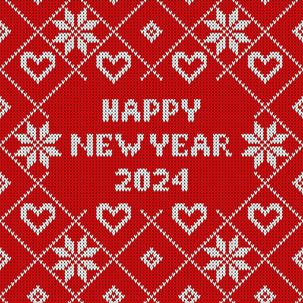 Seamless knit pattern Christmass 2024. Winter seamless pattern with Happy New Year text. Sweater design and red Christmas and new year ornament vector