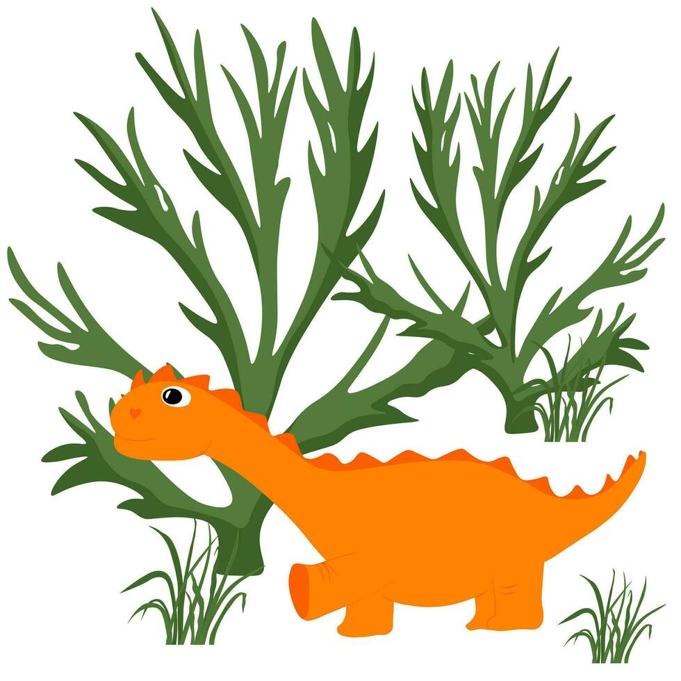 Cute little dinosaur portrait.  Cartoon, adorable diplodocus. Merrily stomps to adventure. Vector illustration. Isolated on a white background. Print for a boys in the nursery.