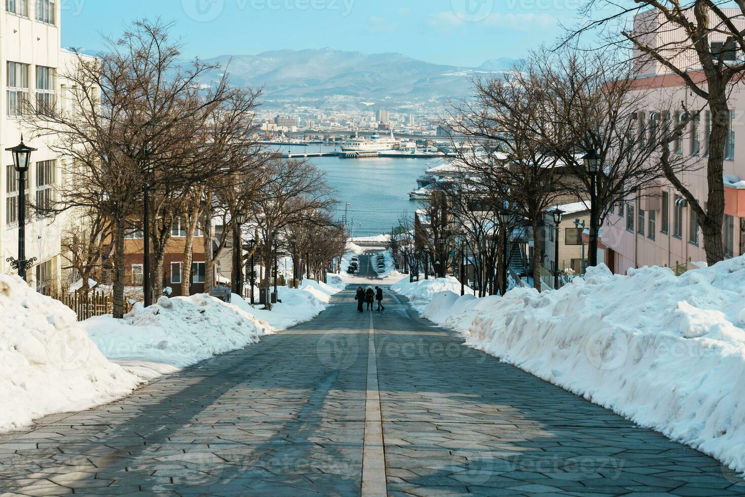 Hachiman Zaka Slope with Snow in winter season. landmark and popular for attractions in Hokkaido, Japan. Travel and Vacation concept photo