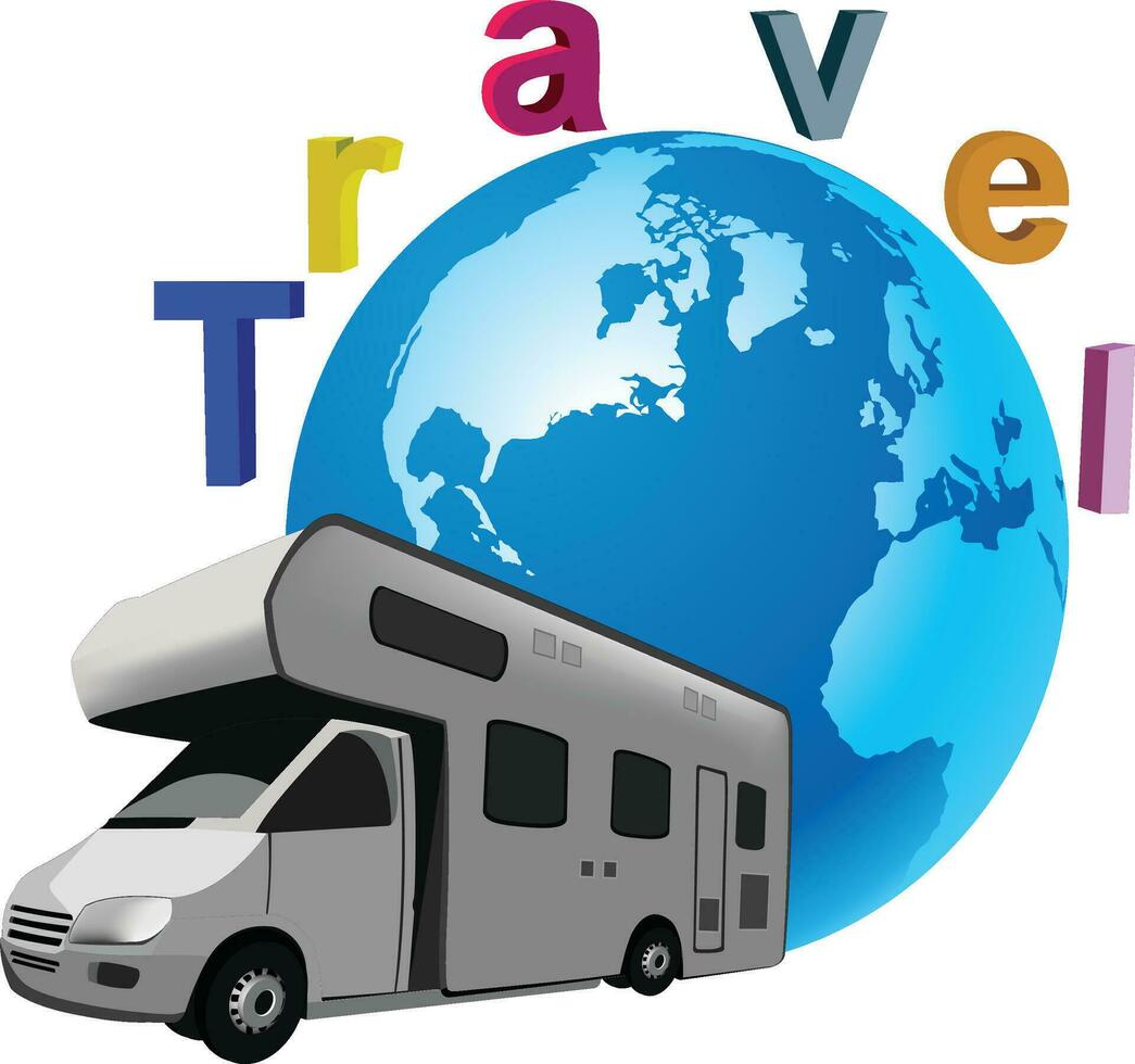 tourist transport caravan on the go vector