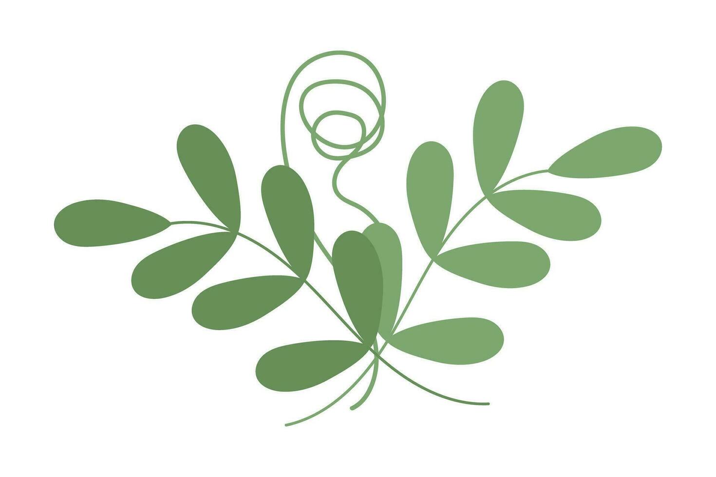 Abstract bouquet of spring twigs with small leaves and climbing plant in trendy shades. Springtime vector