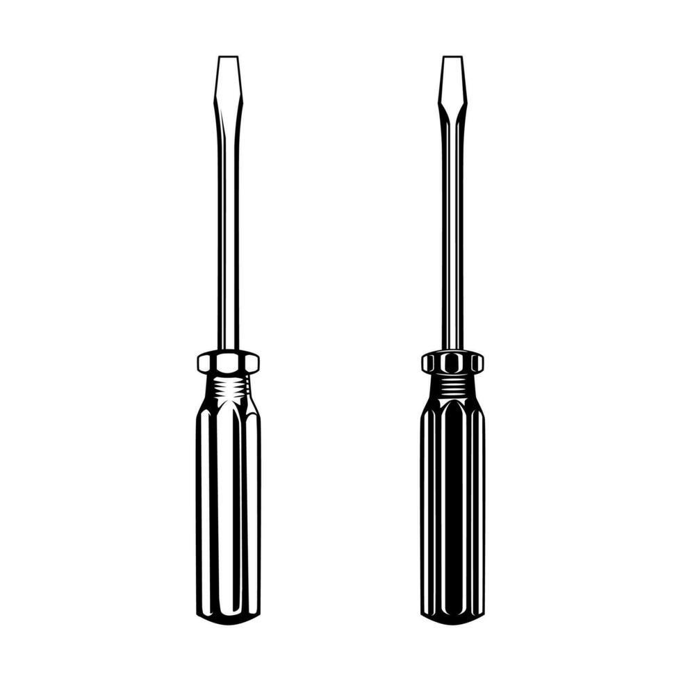 Black and white illustration of screwdriver vector icon. Mechanical tool collections.