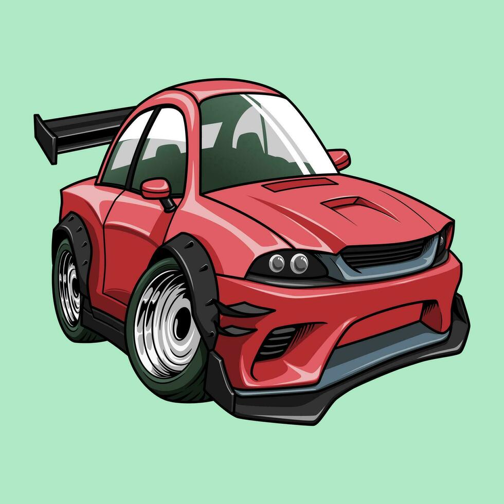 Funny red car drifting cartoon. perfect for automotive enthusiasts. vector