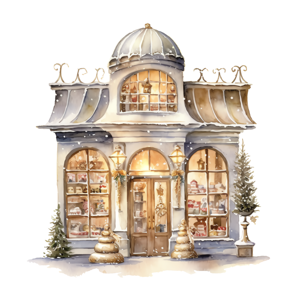 Christmas House Clipart, Watercolor Christmas Village AI Generated