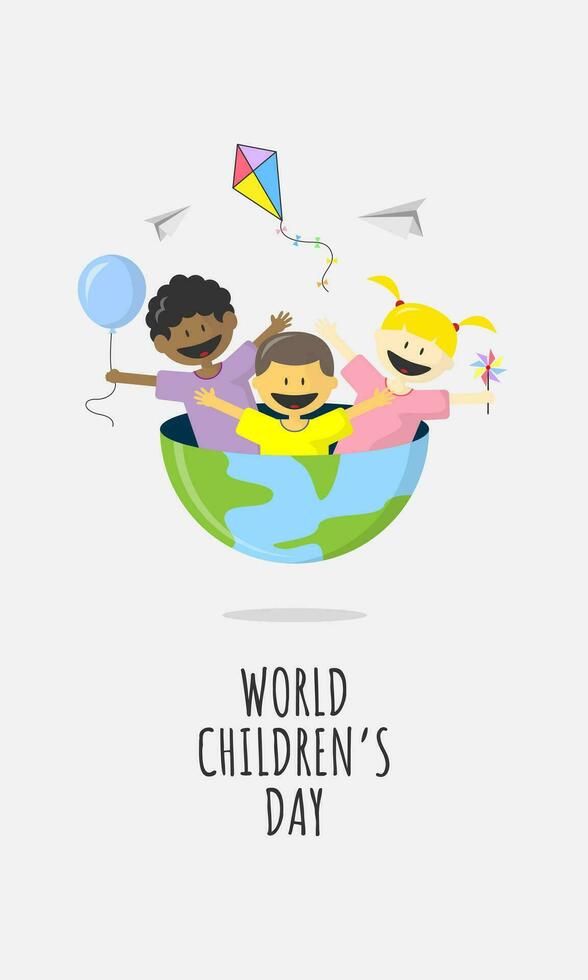 World Children's Day poster with children in half of the earth vector