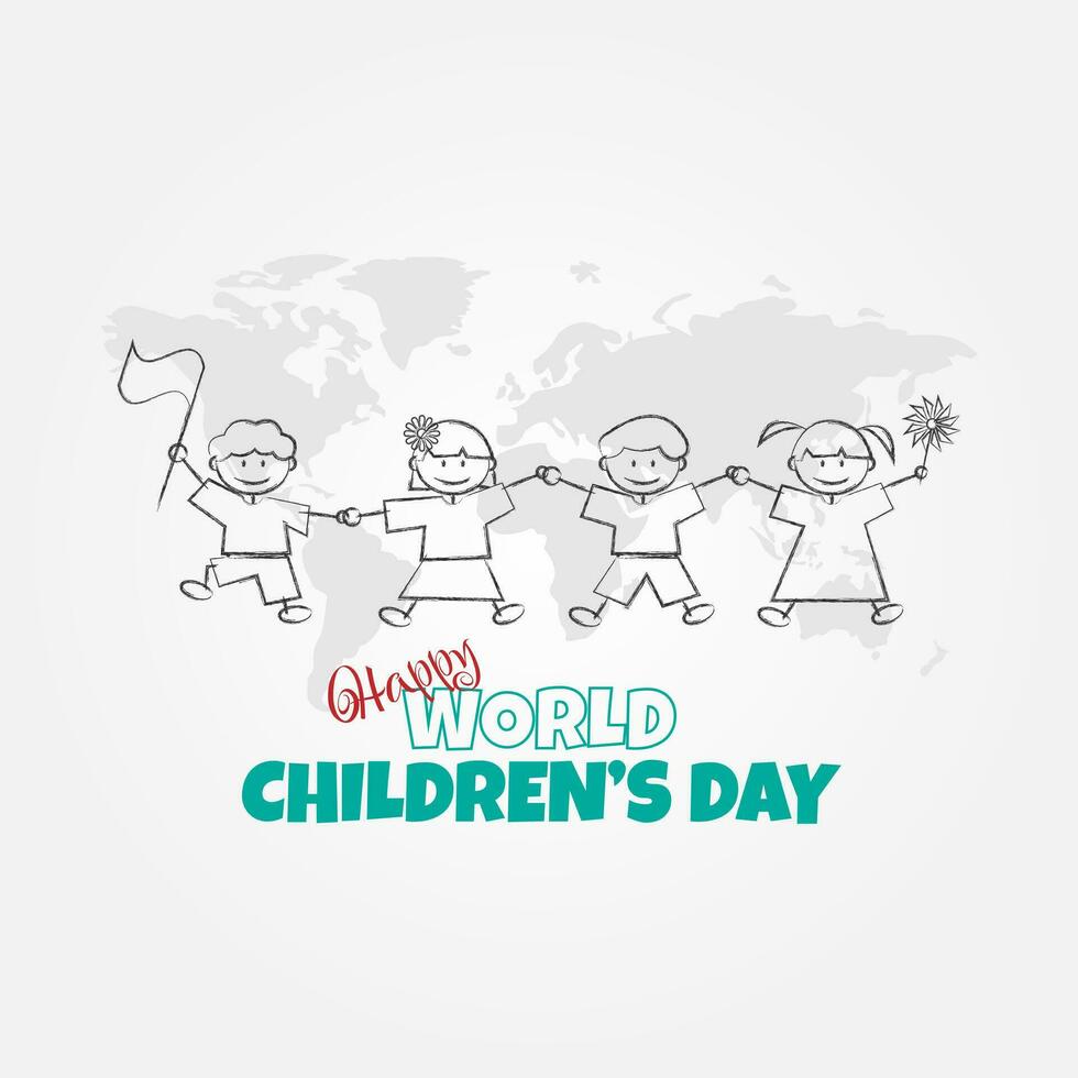 World Children's Day poster with children holding hands vector