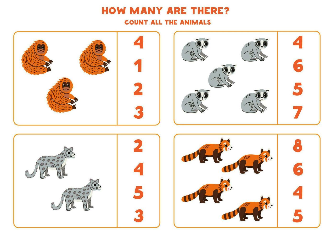 Count all Asian animals and circle the correct answers. vector
