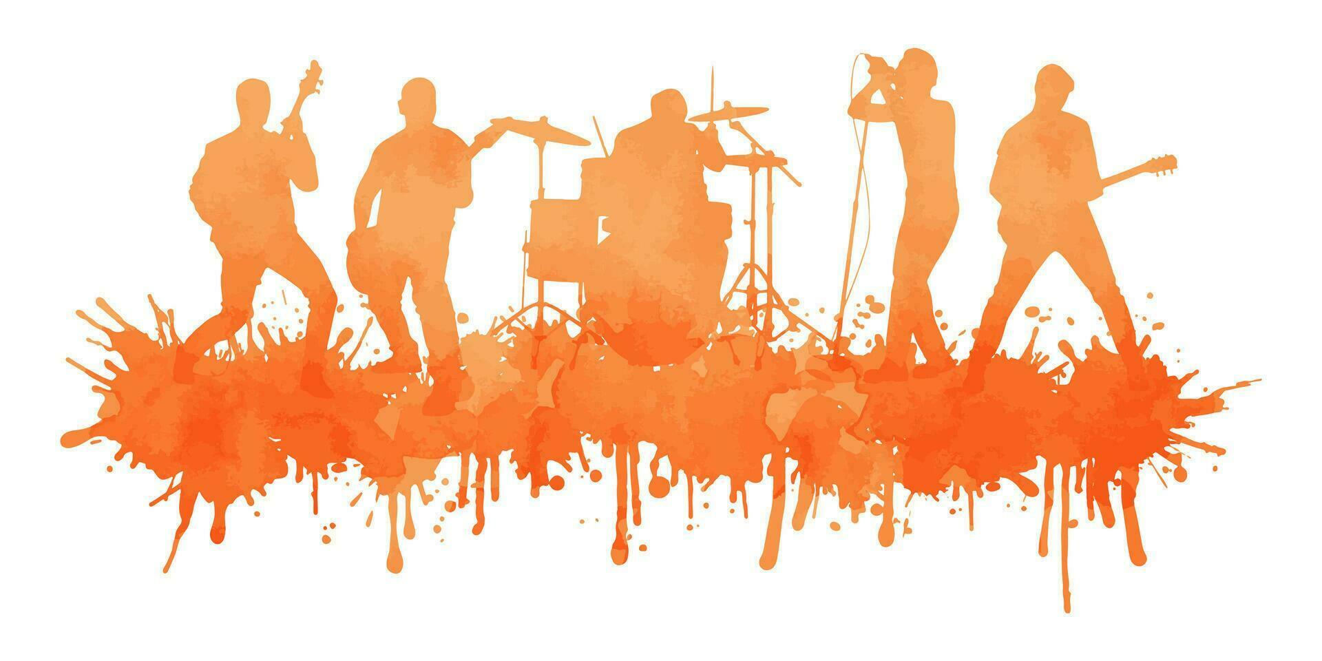 Watercolor silhouette musical group or rock band playing a concert vector
