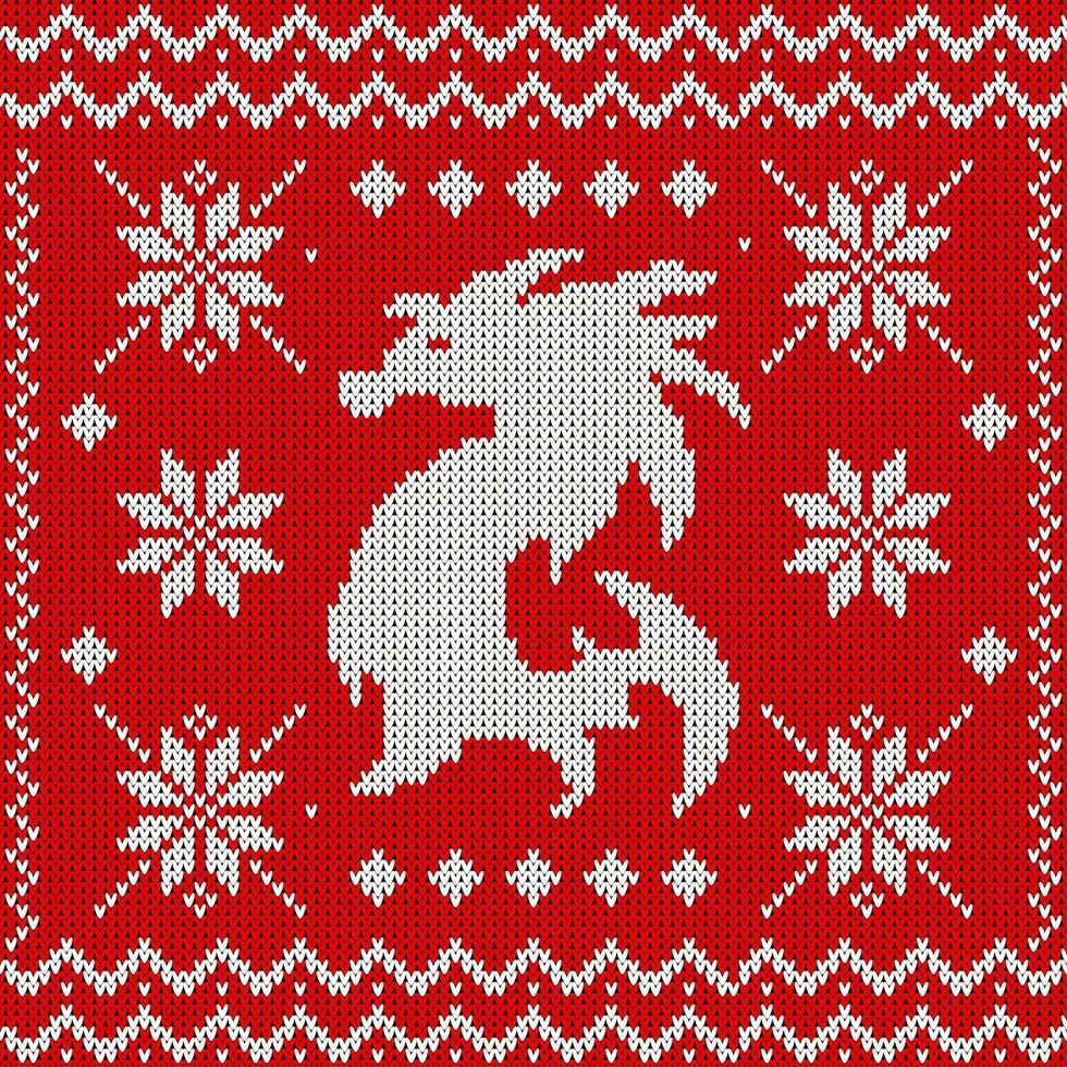 Knit print Christmass 2024 with dragon vector