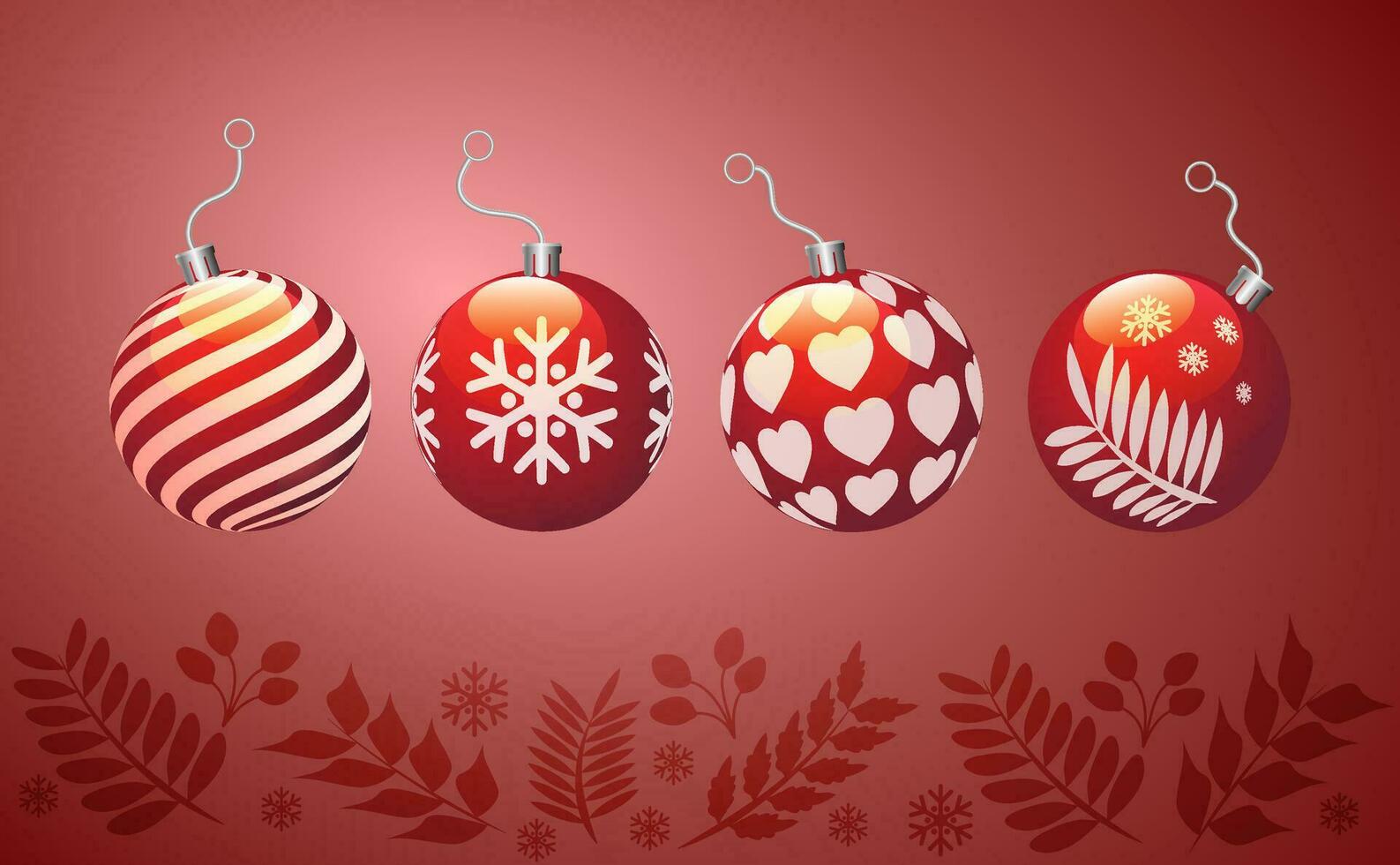 3d fancy Christmas's balls on red. background vector illustration.