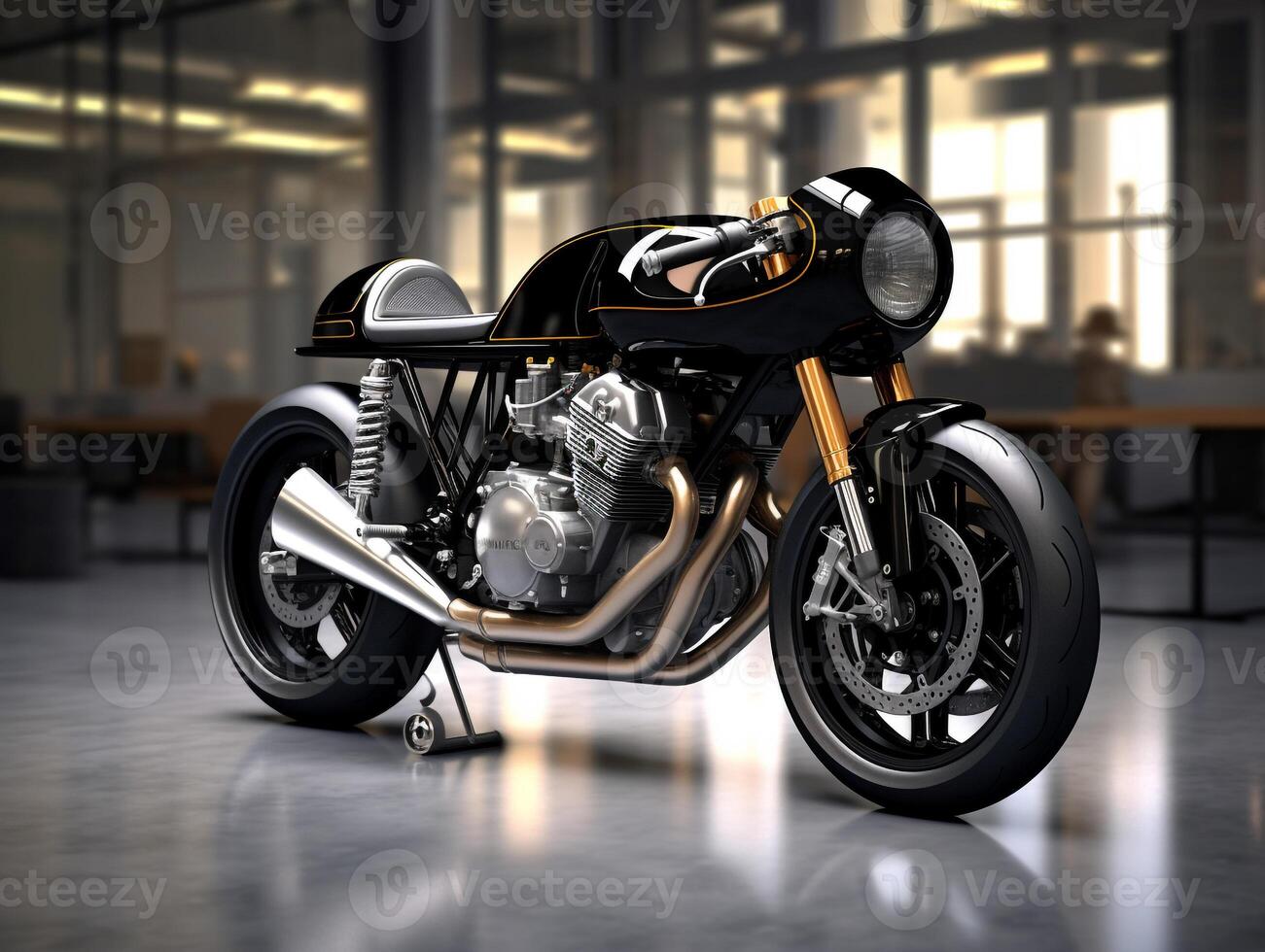 Cafe Racer Motorcycle exhibition. Generative AI photo