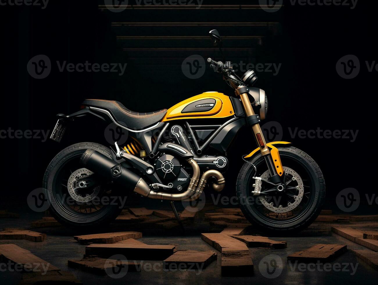 Ducati Scrambler exhibition. Generative AI photo