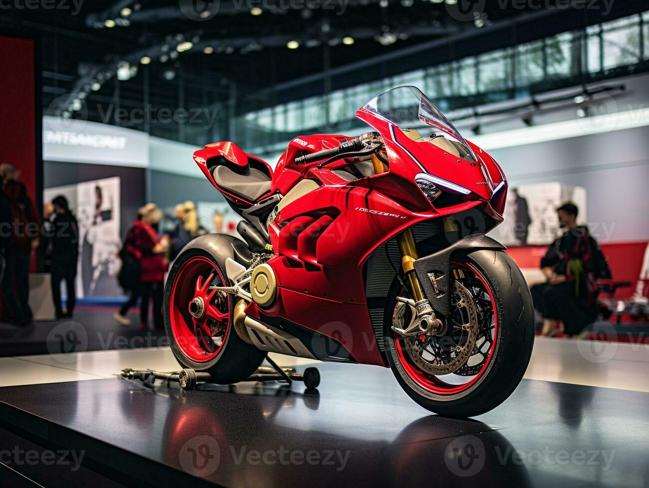 Ducati Panigale V4 exhibition. Generative AI photo