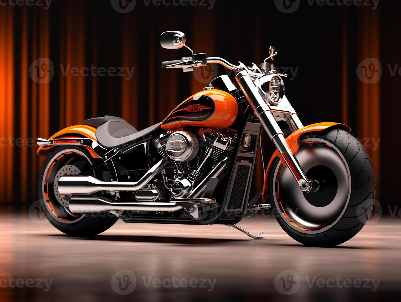 Harley-Davidson Fat Boy exhibition. Generative AI photo