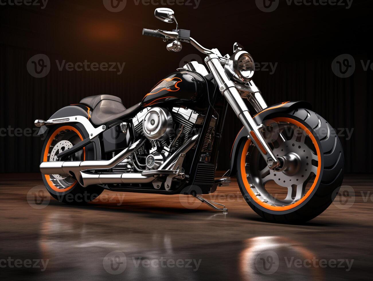 Harley-Davidson Fat Boy exhibition. Generative AI photo