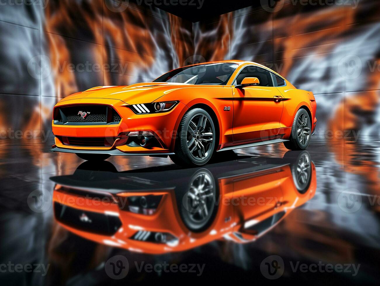 Ford Mustang exhibition. Generative AI photo