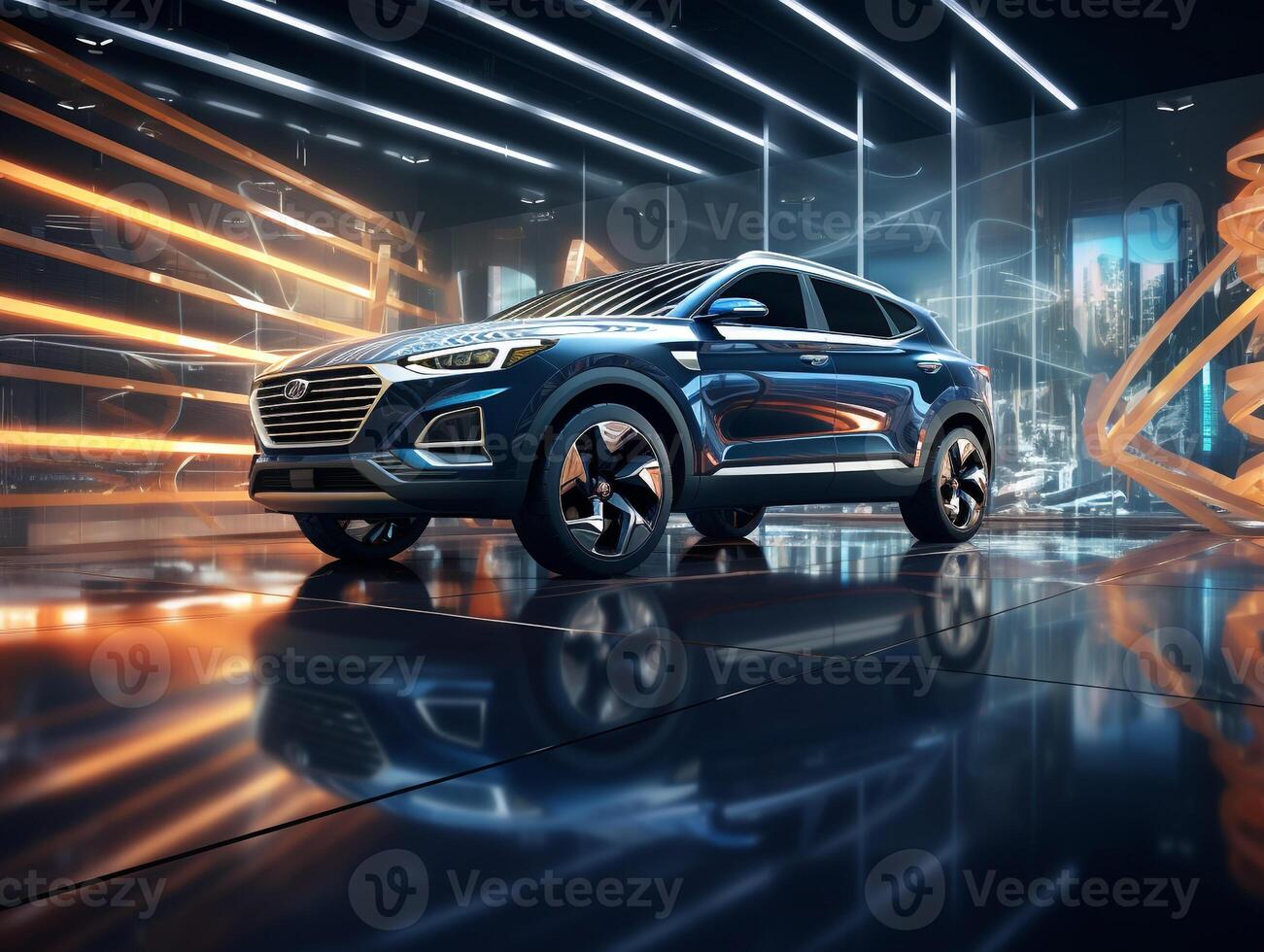 Hyundai Tucson exhibition. Generative AI photo