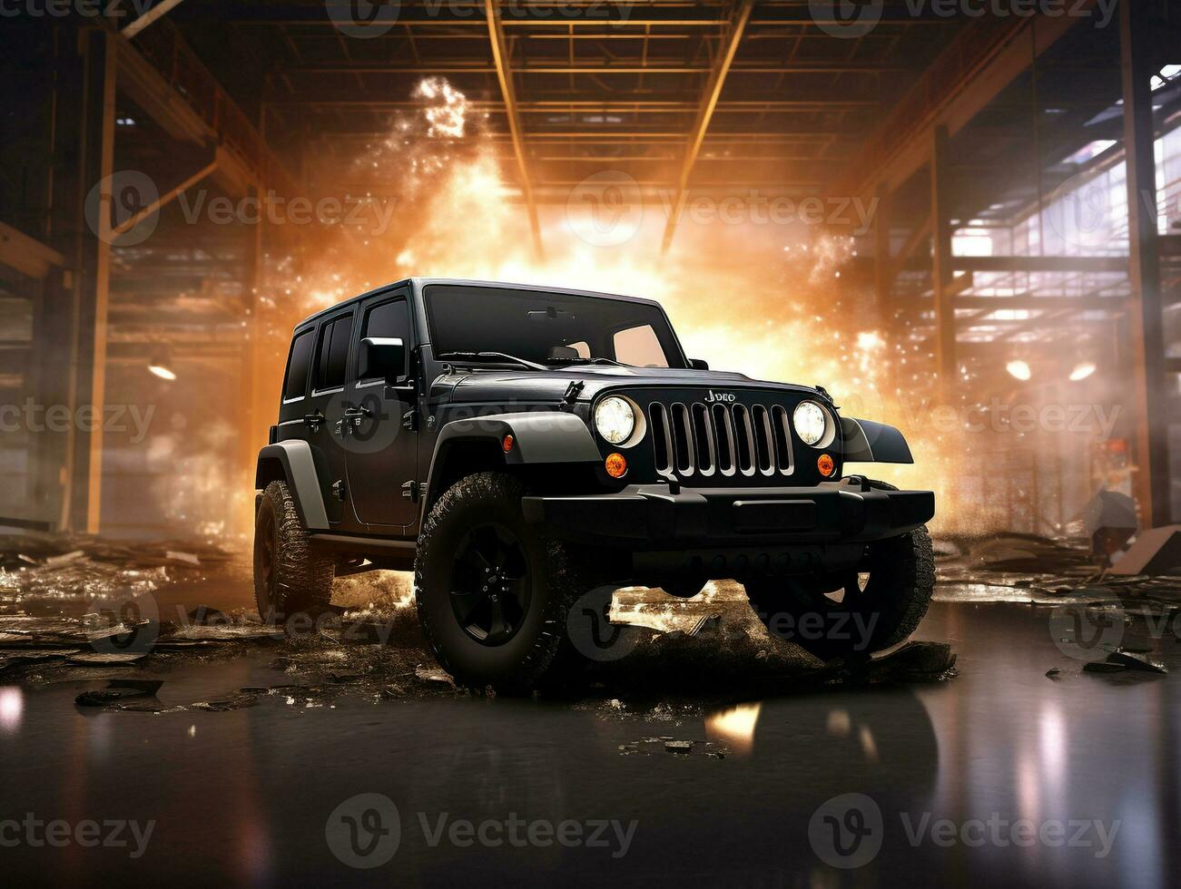 Jeep Wrangler exhibition. Generative AI photo