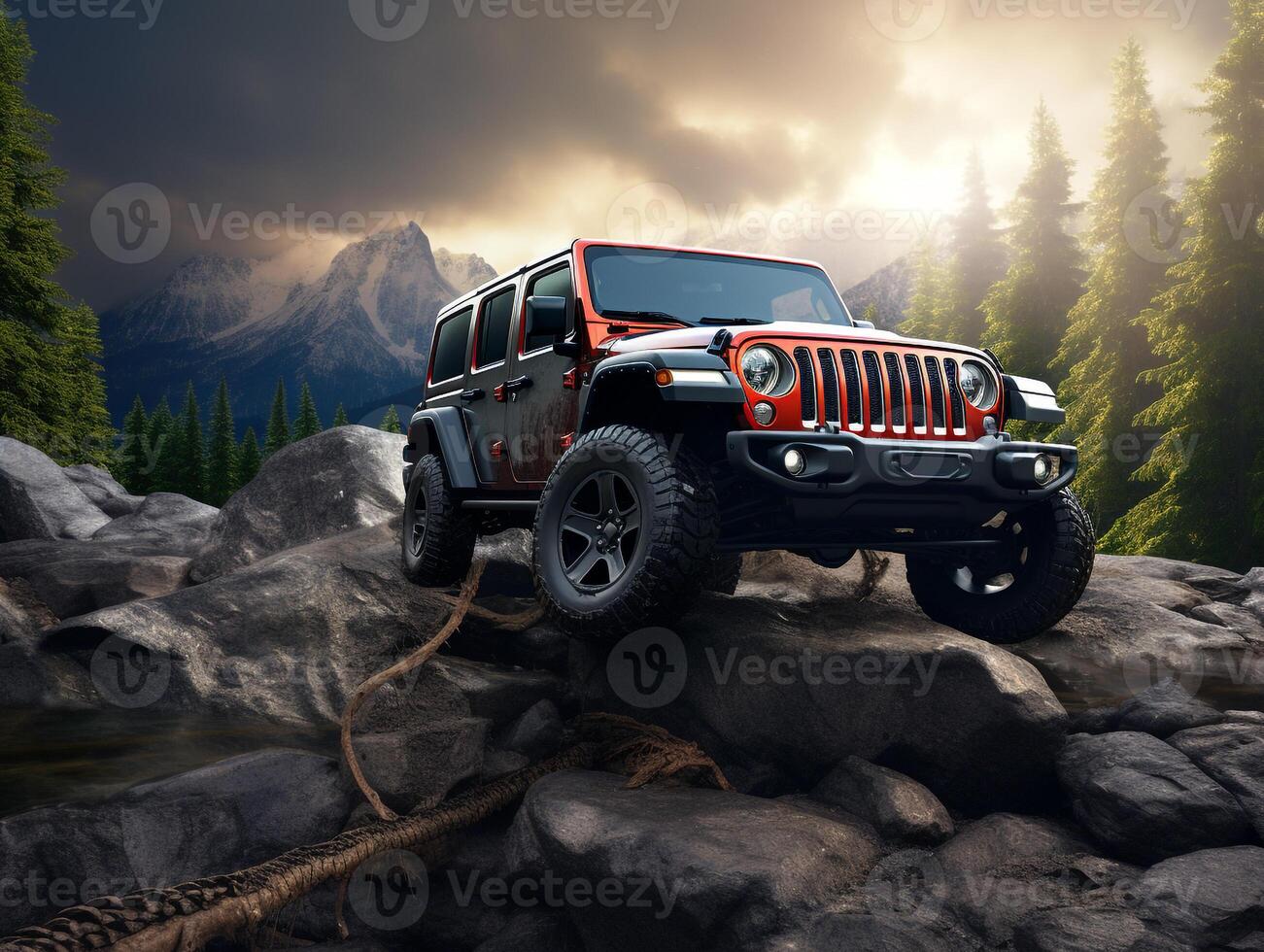 Jeep Wrangler exhibition. Generative AI photo