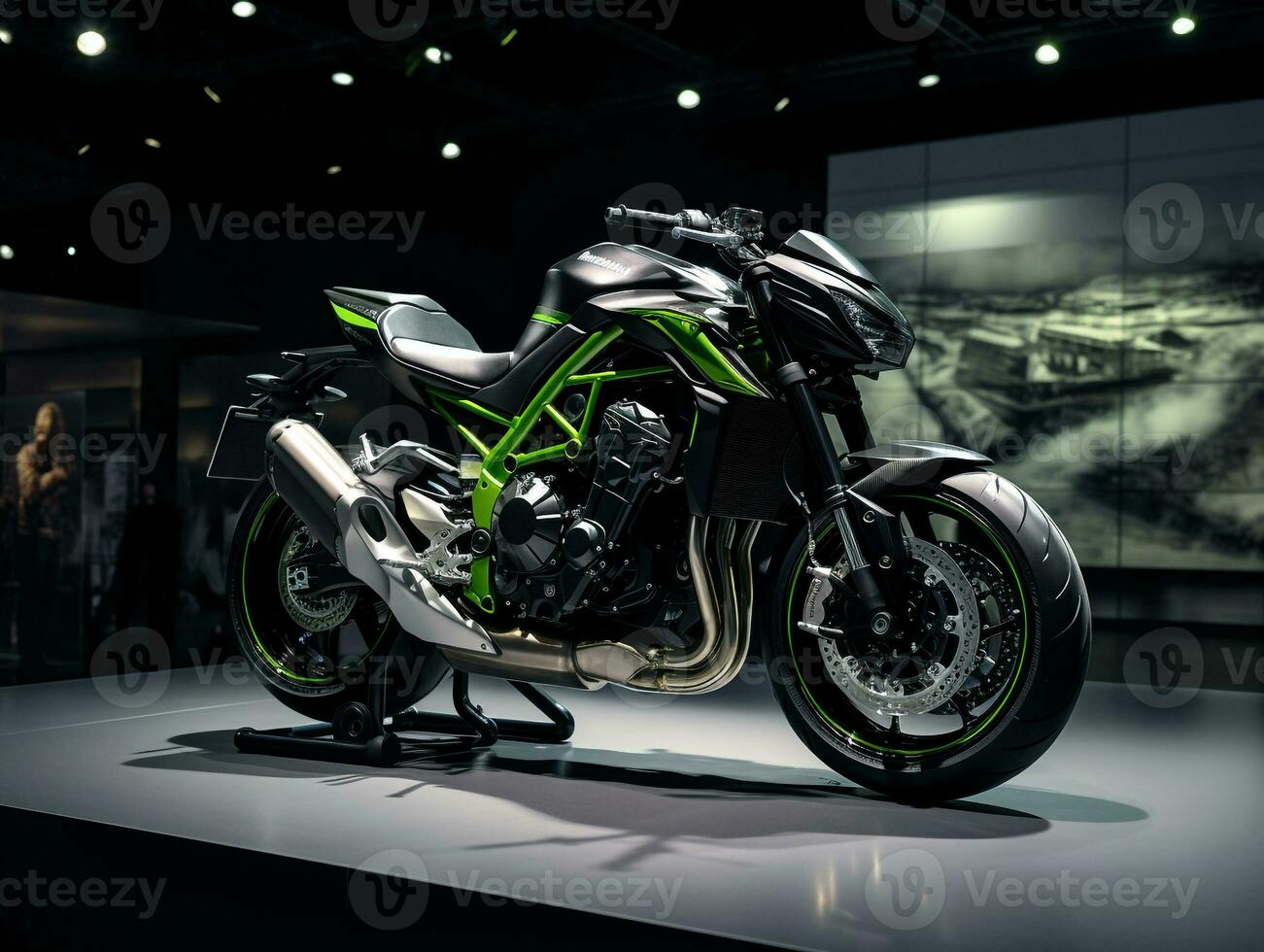 Kawasaki Z900 exhibition. Generative AI photo