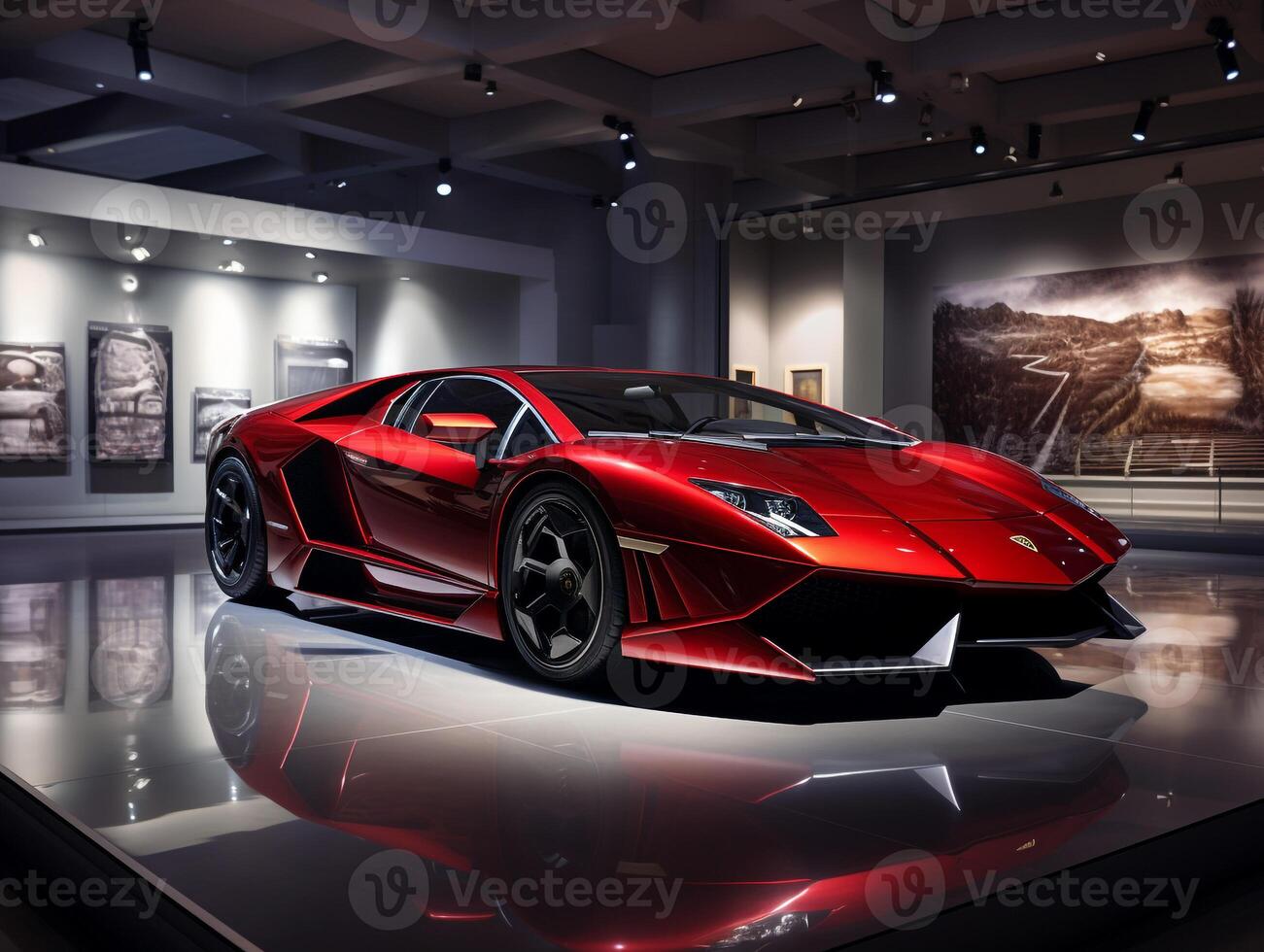 Lamborghini Murcielago exhibition. Generative AI photo