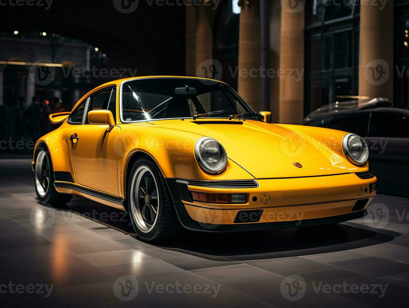 Porsche 911 exhibition. Generative AI photo