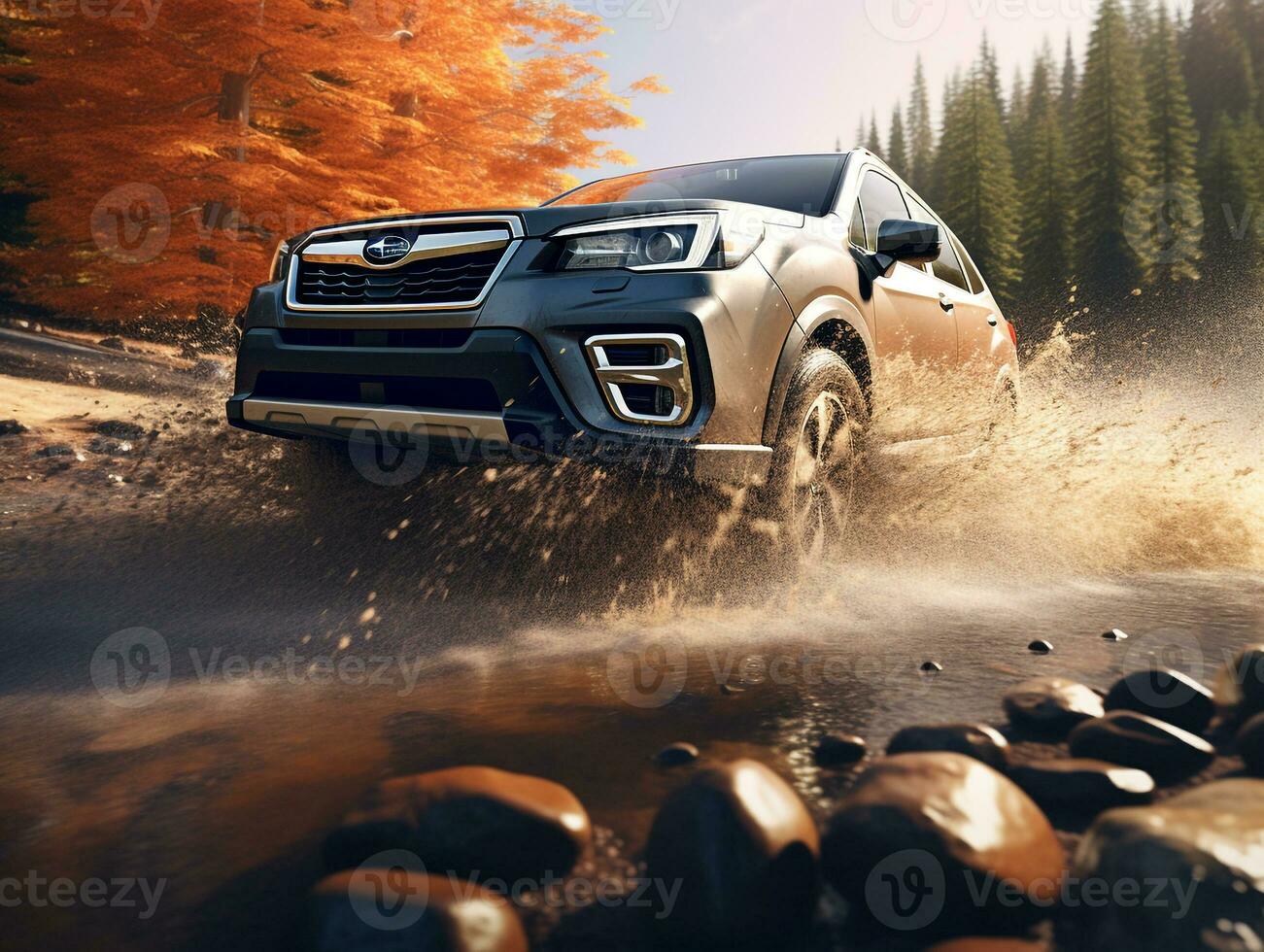 Subaru Forester exhibition. Generative AI photo